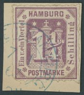 HAMBURG 20a BrfStk, 1866, 11/4 S. Dunkelbraunviolett, Blauer K2 ST.P.E.1. HAMBURG, Prachtbriefstück - Hamburg (Amburgo)