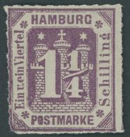 HAMBURG 20aII *, 1866, 11/4 S. Dunkelbraunviolett Mit Plattenfehler O In Postmarke Ausgefüllt, Falzrest, Links Unten Eck - Hamburg