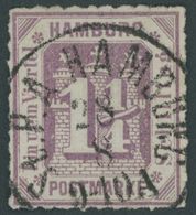 HAMBURG 20b O, 1866, 11/4 S. Graupurpur, Schwarzer K1 St.P.A. HAMBURG, Kabinett, Kurzbefund Lange - Hamburg (Amburgo)