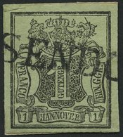 HANNOVER 2aV BrfStk, 1851, 1 Ggr. Schwarz Auf Graugrün Mit Plattenfehler Löwenrücken Links Neben Wappenoval Gebrochen, M - Hanovre