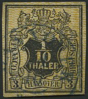 HANNOVER 7a O, 1855, 1/10 Th. Schwarz, Orange Genetzt, Pracht, Mi. 200.- - Hannover