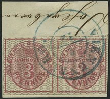 HANNOVER 8b Paar BrfStk, 1856, 3 Pf. Karmin, Grau Genetzt, Im Waagerechten Paar, Mit Blauem K2 VIENENBURG, Kabinettbrief - Hannover