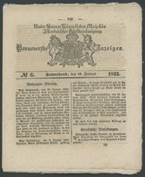 HANNOVER 1833, Hannoversche Anzeigen: Ausgabe No. 6 Vom 19. Januar Mit Anzeigen Aus Allen Lebensbereichen, Pracht - Hanovre