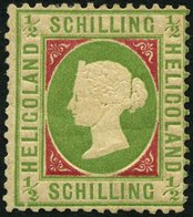 HELGOLAND 6hII *, 1873, 1/2 S. Lebhaftbläulichgrün/karmin Mit Plattenfehler Bruch Der Unteren Einfassungslinie Unter Der - Helgoland