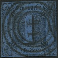 THURN Und TAXIS 4 O, 1852, 1 Gr. Schwarz Auf Blau, Zentrischer Nummernstempel 41 (MELZUNGEN), Vollrandig, Pracht - Autres & Non Classés