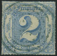 THURN Und TAXIS 49 O, 1866, 2 Gr. Mittelblau, Zentrischer Blauer Nummernstempel (Nummer Nicht Klar Erkennbar), Pracht, G - Other & Unclassified
