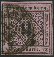 WÜRTTEMBERG 4c O, 1851, 9 Kr. Schwarz Auf Dunkelrosa, Bugspur Sonst Farbfrisch, Pracht, Gepr. Heinrich, Mi. 300.- - Altri & Non Classificati