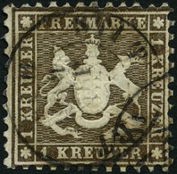 WÜRTTEMBERG 21 O, 1862, 1 Kr. Braun, Rückseitiger Tintenspiegel, üblich Gezähnt Pracht, Mi. 550.- - Otros & Sin Clasificación