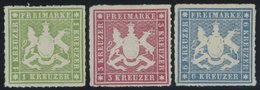 WÜRTTEMBERG 30-32a *, 1865, 1 - 6 Kr., 3 Ungebrauchte Werte Feinst/Pracht, Mi. 480.- - Other & Unclassified