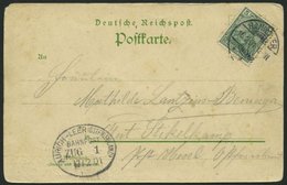BAHNPOST DR 55 BRIEF, Aurich-Leer (Zug 1) Als Ankunftsstempel Auf Ansichtskarte Mit 5 Pf Reichspost Von 1901, Feinst - Maschinenstempel (EMA)