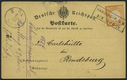 Dt. Reich 18 BRIEF, 1874, 1/2 Gr. Orange Auf Postkarte Mit R2 HAMBURG-P.V.6, Nach Rendsburg, Feinst - Gebraucht