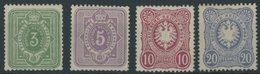 Dt. Reich 31-34a *, 1875, 3 - 20 Pfe., 4 Ungebrauchte Farbfrische Werte, Kleine Mängel, Feinst - Gebraucht