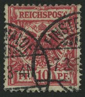 Dt. Reich 47aII O, 1889, 10 Pf. Rosakarmin Mit Plattenfehler T Von Reichspost Oben In Der Mitte Offen, Kleine Bugspur So - Usados