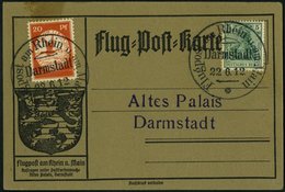 Dt. Reich II BRIEF, 1912, 20 Pf. Flugpost Am Rhein- Und Main Auf Karte Mit Sonderstempel Darmstadt, Pracht - Other & Unclassified