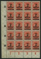Dt. Reich 309APc **, 1923, 2 Mio. Auf 200 M. Orangerot, Plattendruck, 20x Im Bogenteil Aus Der Linken Unteren Bogenecke, - Used Stamps