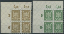 Dt. Reich 355/6XaP VB **, 1924, 3 Und 5 Pf. Reichsadler, Plattendruck, In Linken Oberen Eckrandviererblocks, Postfrisch, - Oblitérés