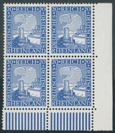 Dt. Reich 374 VB **, 1925, 20 Pf. Rheinland, Walzendruck, Im Rechten Unteren Eckrandviererblock, Postfrisch, Pracht - Usados