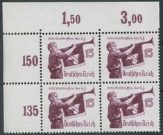 Dt. Reich 585x VB **, 1935, 15 Pf. Welttreffen Der Hitler-Jugend Im Linken Oberen Eckrandviererblock, Postfrisch, Pracht - Sonstige & Ohne Zuordnung