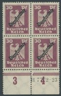 DIENSTMARKEN D 109HAN **, 1924, 30 Pf. Braunpurpur Im Unterrandviererblock Mit HAN H 7772.23, Leicht Angetrennt, Postfri - Officials