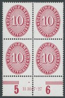 DIENSTMARKEN D 117HAN VB **, 1927, 10 Pf. Karmin Im Unterrandviererblock Mit HAN H 3047.27, Postfrisch, Pracht, Mi. 270. - Dienstmarken