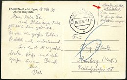 DIENSTMARKEN 1938, Ansichtskarte Aus FALKENAU, Handschriftlicher Postaufgabevermerk: Marke Nicht Erhältlich, Porto Vom E - Officials