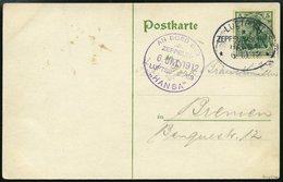 ZEPPELINPOST 6Ia BRIEF, 1912, Luftschiff Hansa, Bordpoststempel Und Bordstempel Vom 6.10.12 Von Der Fahrt Von Hamburg Na - Poste Aérienne & Zeppelin