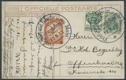 ZEPPELINPOST 10 BRIEF, 1912, 10 Pf. Flp. Am Rhein Und Main Auf Flugpostkarte Mit Zusammendruck Bienen-Honig + 5 Pf., Son - Correo Aéreo & Zeppelin
