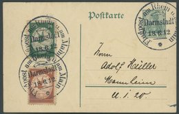 ZEPPELINPOST 10,12 BRIEF, 1912, 10 Und 30 Pf. Flp. Am Rhein Und Main Auf 5 Pf. Ganzsachenkarte Mit Sonderstempel Darmsta - Poste Aérienne & Zeppelin