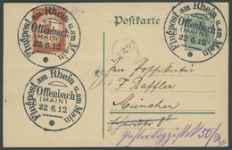 ZEPPELINPOST 10 BRIEF, 1912, 10 Pf. Statt 30 Pf. Flp. Am Rhein Und Main Auf 5 Pf. Ganzsachenkarte, Unbeanstandet Beförde - Airmail & Zeppelin