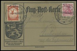 ZEPPELINPOST 10 BRIEF, 1912, 10 Pf. Flp. Am Rhein Und Main Auf Flugpostkarte Mit 10 Pf. Zusatzfrankatur, Sonderstempel D - Airmail & Zeppelin