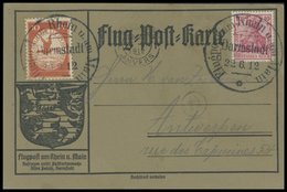 ZEPPELINPOST 10 BRIEF, 1912, 10 Pf. Flp. Am Rhein Und Main Auf Flugpostkarte Mit 10 Pf. Zusatzfrankatur, Sonderstempel D - Poste Aérienne & Zeppelin