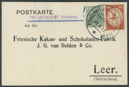 ZEPPELINPOST 10 BRIEF, 1912, 10 Pf. Flp. Am Rhein Und Main Auf Bestellkarte An Die Friesische Kakao- Und Schokoladenfabr - Airmail & Zeppelin