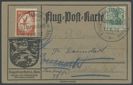 ZEPPELINPOST 10 BRIEF, 1912, 10 Pf. Flp. Am Rhein Und Main Auf Flugpostkarte Mit 5 Pf. Zusatzfrankatur, Sonderstempel Da - Poste Aérienne & Zeppelin