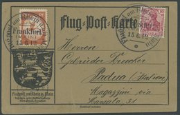 ZEPPELINPOST 11 BRIEF, 1912, 20 Pf. Flp. Am Rhein Und Main Mit Plattenfehler Oberer Rahmen Links über 2 Gebrochen Auf Fl - Poste Aérienne & Zeppelin