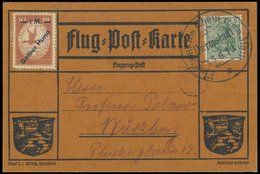 ZEPPELINPOST 13 BRIEF, 1912, 1 M. Gelber Hund Mit Druckzufälligkeiten Auf Flugpostkarte Mit 5 Pf. Zusatzfrankatur, Diese - Luft- Und Zeppelinpost