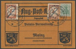 ZEPPELINPOST 13 BRIEF, 1912, 1 M. Gelber Hund 2x Auf Flugpostkarte Mit 5 Pf. Zusatzfrankatur, Sonderstempel Darmstadt 18 - Airmail & Zeppelin