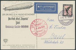 ZEPPELINPOST 69Bb BRIEF, 1930, Schlesienrundfahrt, Abwurf Görlitz, Bordpost, Frankiert Mit 1 RM, Prachtkarte Nach Basel - Poste Aérienne & Zeppelin