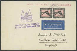 ZEPPELINPOST 108Bd BRIEF, 1931, Ostseejahr-Rundfahrt, Berlin-Lübeck, Frankiert Mit 1 M. Im Senkrechten Paar, Prachtbrief - Luft- Und Zeppelinpost