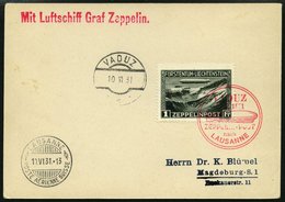 ZEPPELINPOST 110A BRIEF, 1931, Fahrt Nach Vaduz, Frankiert Mit Sondermarke 1 Fr., Prachtkarte - Luft- Und Zeppelinpost