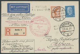 ZEPPELINPOST 157B BRIEF, 1932, 4. Südamerikafahrt, Anschlußflug Berlin, Erstflug Berlin-Athen, L2 Retour-Stempel, Einsch - Poste Aérienne & Zeppelin