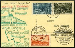 ZEPPELINPOST 218C BRIEF, 1933, Saargebietsfahrt, Saargebiets-Post, Mit Beiden Stempeln, Prachtkarte - Luft- Und Zeppelinpost