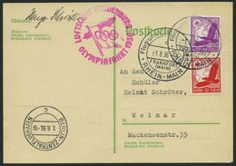 ZEPPELINPOST 427B BRIEF, 1936, Olympiafahrt, Auflieferung Rhein-Main-Flughafen (Buchstabe C), Prachtkarte - Luft- Und Zeppelinpost