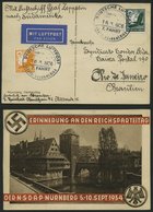 ZEPPELINPOST 1936, Ansichtskarte Erinnerung An Den Reichsspartag Der N.S.D.A.P. Nürnberg 5.-10.Sept.1934, Drucksache Mit - Poste Aérienne & Zeppelin