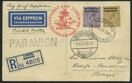ZULEITUNGSPOST 223 BRIEF, Britische Post Marokko (Tanger): 1933, 4. Südamerikafahrt, Einschreibkarte, Feinst (Karte Rück - Zeppelin