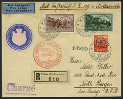 ZULEITUNGSPOST 406D BRIEF, Liechtenstein: 1936, 1. Nordamerikafahrt, Auflieferung Frankfurt, Mit Dienstmarken-Frankatur  - Zeppeline