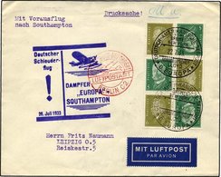 KATAPULTPOST 131c BRIEF, 25.7.1933, Europa - Southampton, Deutsche Seepostaufgabe, Zusammendruck-Frankatur, Drucksache,  - Briefe U. Dokumente