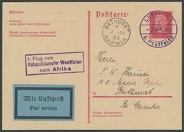 KATAPULTPOST 2.6.1933, 1. Flug Vom Katapultdampfer Westfalen Nach Afrika, Prachtkarte Nach Gambia - Covers & Documents