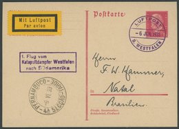 KATAPULTPOST 6.6.1933, 1. Flug Vom Katapultdampfer Westfalen Nach Südamerika, Prachtkarte Nach Brasilien - Storia Postale