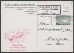 RAKETENPOST 2A1 BRIEF, 1933, Raketenflug Vom Nordseebad Duhnen Nach Insel Neuwerk, Frankiert Mit Einer Gezähnten Raketen - Luft- Und Zeppelinpost