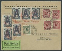 SONDERFLÜGE, FLUGVERANST. 1924, Luftpostbrief An Die Banco Central In Bogota/Columbia Mit 6x 10 C. SCADTA-Handstempelmar - Luchtpost & Zeppelin